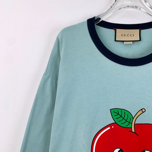 CW0697 Gucci Blue Graphic T-Shirt With Red Apple Design & Marilyn Monroe Quote C - Picture 3 of 8